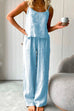 Moxidress Cotton Linen Cami Top Wide Leg Pants Loungewear Set