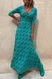 Moxidress Scoop Neck 3/4 Sleeve Maxi Floral Dress