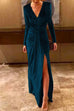 Moxidress Deep V Neck Slit Ruched Velvet Party Dress(5 Colors Available)