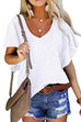 Moxidress V Neck Ruffle Sleeves Loose T Shirt