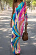 Moxidress One Shoulder Long Sleeve Tie Dye Maxi Holiday Dress