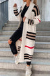 Moxidress Open Front Color Block Striped Splice Long Sweater Cardigan