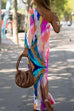 Moxidress One Shoulder Long Sleeve Tie Dye Maxi Holiday Dress