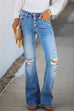 Moxidress Flare Bottoms Ripped Buttons Jeans