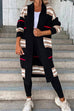 Moxidress Open Front Color Block Striped Splice Long Sweater Cardigan