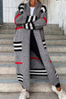 Moxidress Open Front Color Block Striped Splice Long Sweater Cardigan