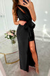 Moxidress One Shoulder Cut Out Draped Front Maxi Party Dress