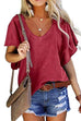 Moxidress V Neck Ruffle Sleeves Loose T Shirt