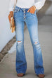 Moxidress Flare Bottoms Ripped Buttons Jeans