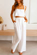 Moxidress Square Collar Cami Crop Top Wide Leg Pants Cotton Linen Set