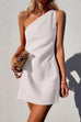 Moxidress One Shoulder Solid Cotton Linen Mini Dress