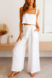 Moxidress Square Collar Cami Crop Top Wide Leg Pants Cotton Linen Set