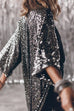 Moxidress 3/4 Sleeves Open Front Sequin Shinny Midi Cardigan