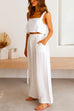 Moxidress Square Collar Cami Crop Top Wide Leg Pants Cotton Linen Set