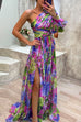 Moxidress One Shoulder High Slit Waisted Floral Maxi Party Dress