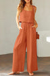 Moxidress Square Collar Cami Crop Top Wide Leg Pants Cotton Linen Set