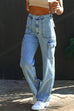 Moxidress Distressed Pockets Denim Cargo Pants