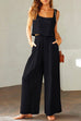 Moxidress Square Collar Cami Crop Top Wide Leg Pants Cotton Linen Set