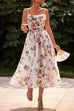 Moxidress Adjustable Strap Waisted Floral Swing Midi Holiday Dress