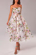 Moxidress Adjustable Strap Waisted Floral Swing Midi Holiday Dress