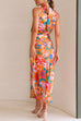 Moxidress Tie Back Halter Sleeveless Waisted Maxi Floral Dress