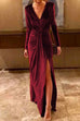 Moxidress Deep V Neck Slit Ruched Velvet Party Dress(5 Colors Available)