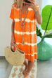 Moxidress V Neck Short Sleeve Tie Dye Stripes T-shirt Dress