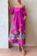 Moxidress Cold Shoulder Ruffle Sleeves Bow Knot Back Floral Maxi Dress