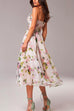 Moxidress Adjustable Strap Waisted Floral Swing Midi Holiday Dress