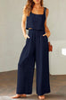 Moxidress Square Collar Cami Crop Top Wide Leg Pants Cotton Linen Set