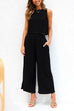 Moxidress Buttons Tank Top and Pockets Wide Leg Crop Pants Set