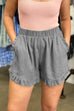 Moxidress Elastic Waist Wide Leg Ruffle Cotton Linen Shorts