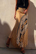 Moxidress High Waist Stripes Splice Printed Maxi Irregular Skirt