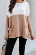 Moxidress Color Block Knit Pullovers With Pockets