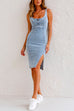 Moxidress Adjustable Straps U Neck Slit Denim Bodycon Cami Dress