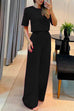 Moxidress Crewneck Short Sleeve Crop Top Wide Leg Palazzo Pants Outfits Set