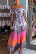 Moxidress Ruffle Off Shoulder High Slit Tie Dye Maxi Swing Dress