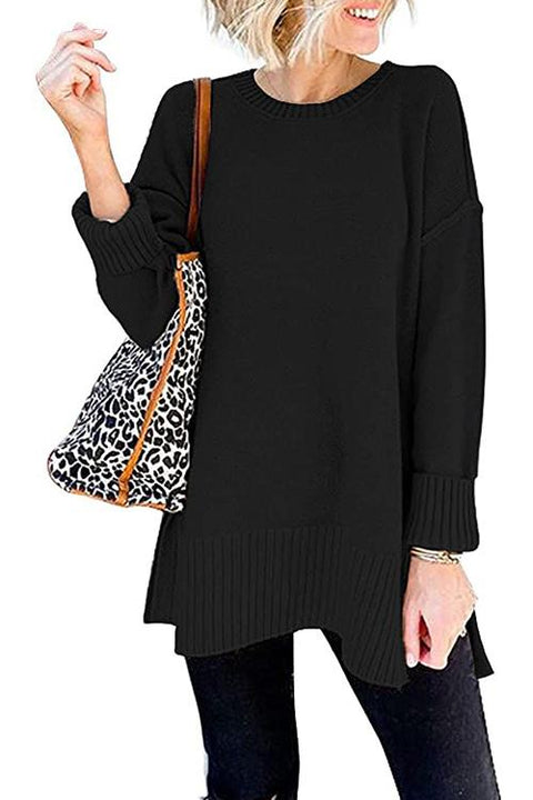 Moxidress Drop Shoulder Side Split Loose Sweater