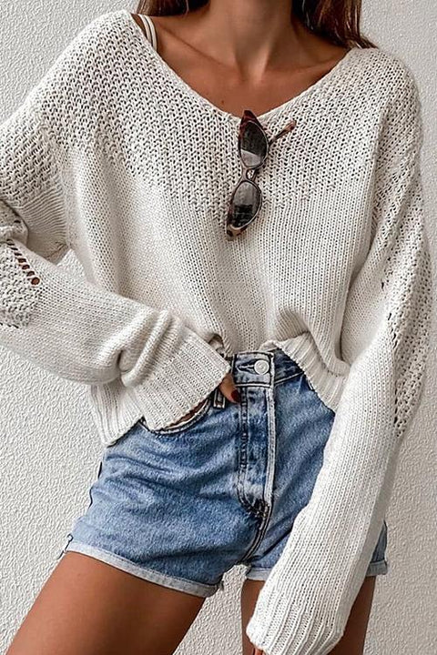 Moxidress Drop Shoulder Crochet Knit Sweater