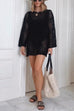 Moxidress Long Sleeves Hollow Out Crochet Beach Cover Up Dress