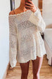 Moxidress Long Sleeves Hollow Out Crochet Beach Cover Up Dress