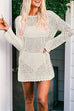 Moxidress Long Sleeves Hollow Out Crochet Beach Cover Up Dress