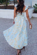 Moxidress Ruffled Shoulder Bow Knot Waist Slit Printed Vintage Party Dress