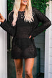 Moxidress Long Sleeves Hollow Out Crochet Beach Cover Up Dress