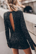 Slit Long Sleeves Back Cut Out Sequin Mini Dress