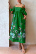 Moxidress Cold Shoulder Ruffle Sleeves Bow Knot Back Floral Maxi Dress