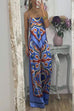 Moxidress Tie Back Irregular Cami Top Wide leg Pants Printed Set