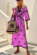 Moxidress V Neck Tie Waist Side Split Bohemia Printed Maxi Dress