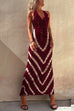 Moxidress Halter V Neck Ruffle Drape Front Printed Maxi Dress