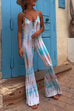 Moxidress Lace-up V Neck Flare Bottoms Tie Dye Skinny Cami Jumpsuit